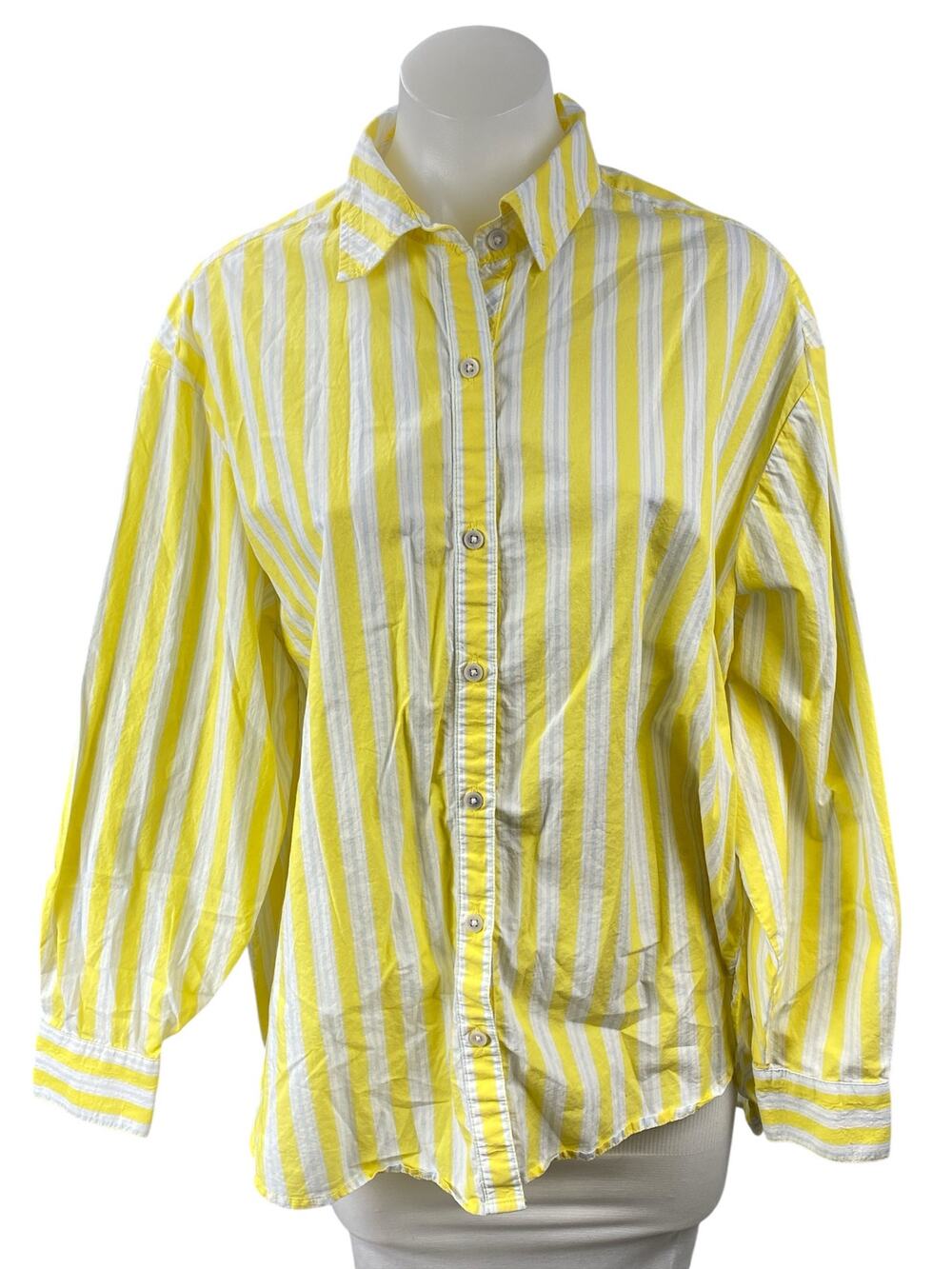 Aerie Women's Yellow Striped Poplin Long Sleeve Button Down Shirt Top Size XS